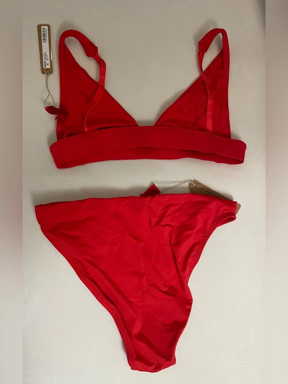 SKIMS 2pc SET NWT Plunge Bikini Top & High Leg Bikini Bottom Ruby Red Size S